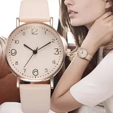 Relógio De Quartzo Com Pulseira De Couro Resistente À Água Para Mulheres