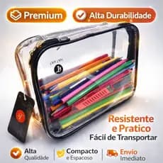 Necessaire Transparente Grande Estojo Box Organizador Escolar Durável