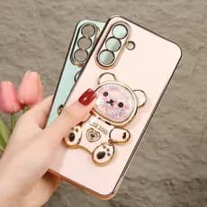 Capinha de Celular Luxuosa Com Suporte Urso para Samsung A04,A05,A14,A15,A24,A25,A34,A35,A54,A55