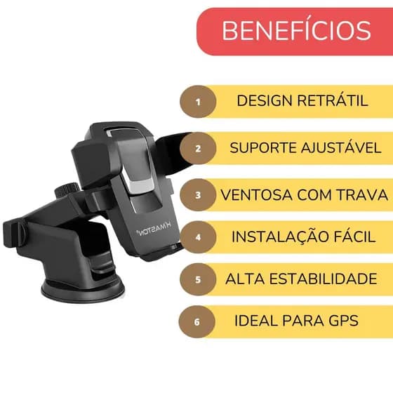 Suporte Veicular Para Celular Articulado Com Ventosa Suporte Para Vidro do Carro Suporte Para Painel H'MASTON CJ-02