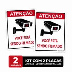 KIT 2 Placas Sinalização Ambiente Monitorado Por Câmeras Plaquinhas