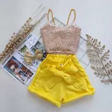 Conjunto Infantil de Menina Luxo Conjunto feminino infantil paetê - Conjunto de carnaval
