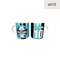 Caneca Xícara Personalizada Porcelana Cerâmica Grêmio Time do Coração Com Nome Uso Exclusivo 325ML