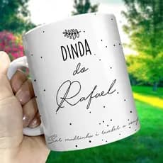 Kit 2 Caneca de Porcelana 325ML Dindo e Dinda Padrinhos Pezinho