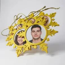 Enfeite de Natal com Foto em Formato de Floco de Neve 10CM Altura Porta Fotos Natalino - Impressão 3D