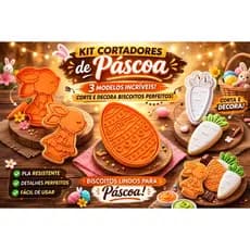Kit Cortador de Biscoito Páscoa 3 Peças Coelho Ovo Cenoura Confeitaria - Cortadores Personalizados