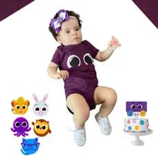 3 peças Body+tiara+tênis bolofofo roxo, mêsversário,suedine 100%algodão