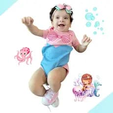 kit 3 peças-Body+tiara+tênis-mêsversário, malha suedine 100% algodão