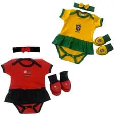 Kit bebê 3 peças - mêsversário, roupas de bebê -body, temáticos bebê torcedor