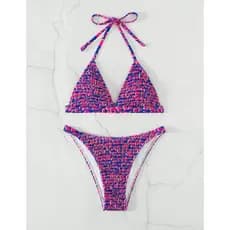 Conjunto de Bikini de verão com babados e estampa completa, parte superior de amarrar