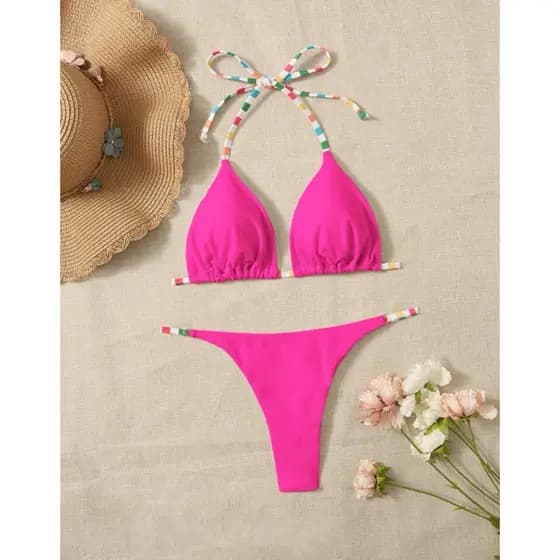 conjunto Biquini Com Calcinha Fio, Pink