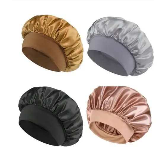4 Peças Touca de Dormir de Seda, Forro de Cetim, Faixa Elástica, Adequada para Cabelos Cacheados kit com cores sortidas