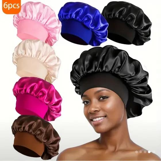 6pcs Toucas de Cetim para Mulheres - Macias, Sem Óleo, com Aba Larga & Faixa Elástica para Proteção Confortável