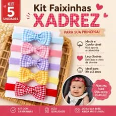 Kit Com 5 Faixinhas Xadrez/ Tiara Slin BB / faixinha para bebe /Laço Xadrez na Meia de Seda
