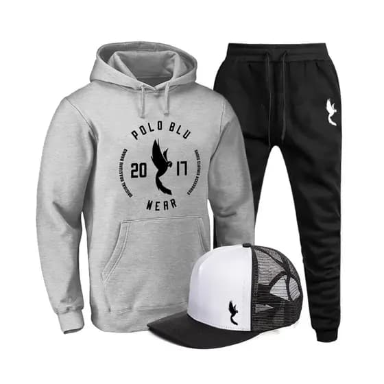 Conjunto Blusa Casaco Calça Moleton Boné Polo Extreme Cinza