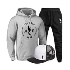 Conjunto Blusa Casaco Calça Moleton Boné Confortável Cinza