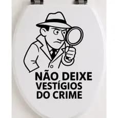 Adesivo Divertido de Tampa de Banheiro – “Não deixe vestígios do crime” – 25x31cm