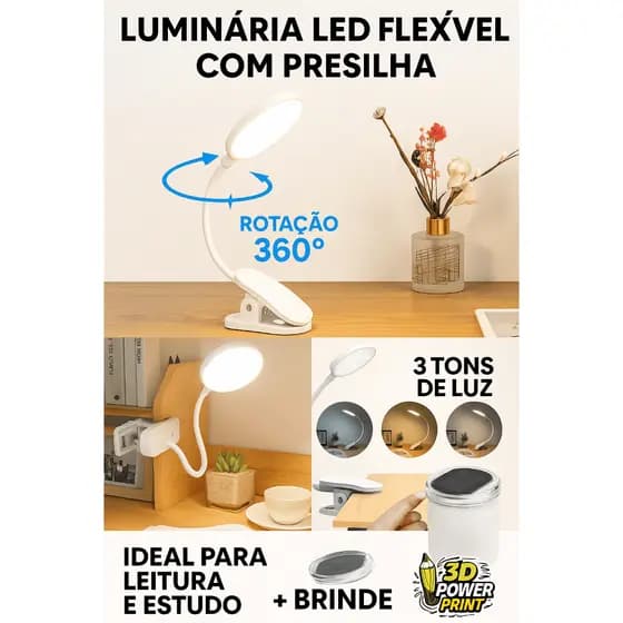 Luminária para Mesa Articulado com Clip de Led toutch + brinde luminária solar inflável