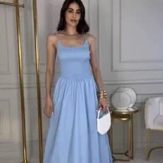 Vestido Longo Feminino Alcinha Ajustável Lastex Rodado Moda Verão Casual Elegante.
