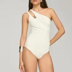Body Feminino Um Ombro Só Com Detalhe Metalizado Maiô Elegante Moda Praia
