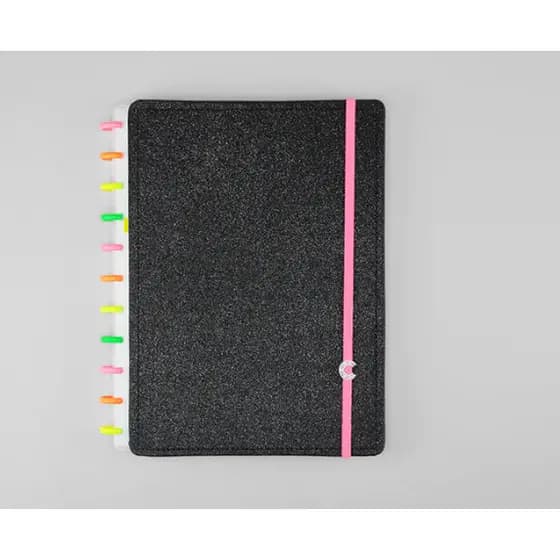 Caderno Inteligente® Lets Glitter Colorful Edição Especial, Black, Silver, Preto, Prata | Grande A5