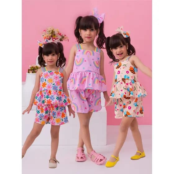 Conjunto Floflô Abelha - Arco Iris - Flores