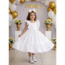 Vestido Crepe Branco - Roupa Natal - Daminha - Formatura - Batizado