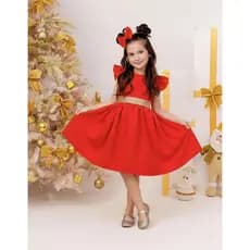 Vestido Infantil Vermelho - Dourado - Vestido Natal Infantil