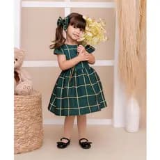 Vestido Natalino Verde/Dourado - Vestido Infantil