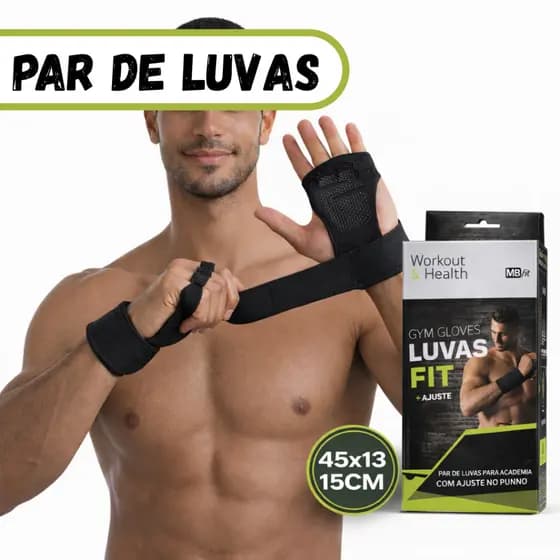 Par de Luvas com Munhequeira Ajustável Treino Academia Musculação