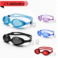 Kit 2 Óculos de Natação Infantil Juvenil Com Protetor Tampão de Ouvido e Nariz Nose Clip Earplug