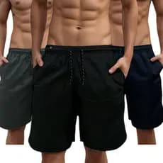 kit 3 Bermudas Masculina shorts praia com 3 bolsos academia calção