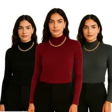 Blusa Cacharrel Feminina Gola Alta Canelada Manga Longa Inverno Segunda Pele Premium Promoção