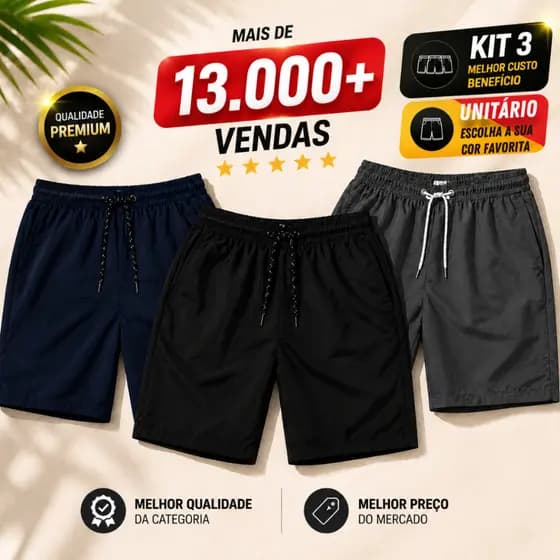 Bermuda Masculina Tactel Academia Treino 3 Bolsos Praia Esportiva Kits Elástico na cintura