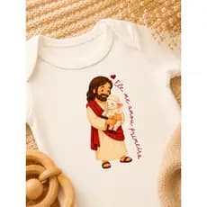 Body Bebê Cristão Ele me amou primeiro 100% Algodão Suedine Frases Cristãs