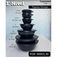 Kit Tigelas Design Preto Tupperware / artigos de cozinha / cozinha/ armazenamento de alimentos👀💯