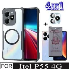 4 Em 1 itel P55 4G Capa De Telefone À Prova De Choque Para A50 A70 A60 S23 P65 Filme De Vidro Temperado + Com Adesivo Ma