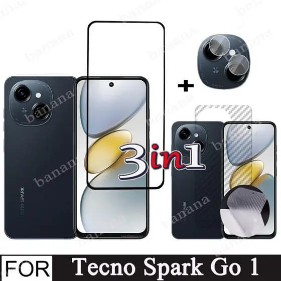 Tecno Spark Go 1 Protetor De Tela De Vidro Temperado Para 2025 2024 Go1 3 Em 1 Filme De Cobertura Total + Da Lente Câmera