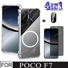 4 Em 1 Xiaomi POCO F7 Caso Adesivo Magnético À Prova De Choque De Telefone Para POCOF7 Protetor De Tela De Vidro Tempera