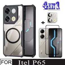 itel P65 Capa De Telefone À Prova De Choque 4 Em 1 Para A70 A60 P55 S23 Filme De Vidro Temperado + Com Adesivo Magnético