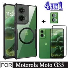 4 Em 1 Motorola Moto G35 Capa De Telefone À Prova De Choque Para G34 G15 Vidro Temperado Filme De Cobertura Completa + C
