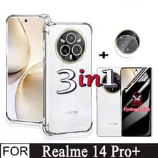 3 Em 1 Realme 14 Pro Plus TPU Capa De Telefone À Prova De Choque Para Realme14Pro + Filme De Hidrogel De Privacidade
