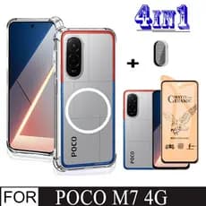 4 Em 1 Poco M7 4G Caso Adesivo Magnético À Prova De Choque Do Telefone Para F7 C71 C85 C75 Cerâmica Fosco Filme + Lente