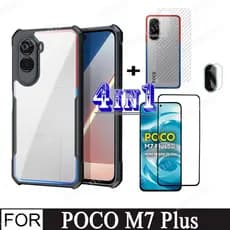 Poco M7 Plus Capa De Telefone À Prova De Choque Para 4G 4 Em 1 Protetor De Tela De Vidro Temperado + Filme Traseiro De L