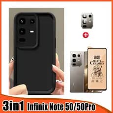 Capa De Silicone TPU Infinix Note 50 Pro Com Filme De Vidro Temperado 3 Em 1 E Lente De Câmera Para 50X 50 4G 40 5G