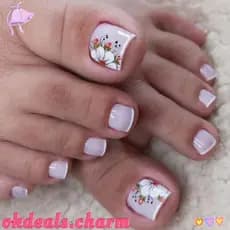 CHARM 24 Peças De Unhas Quadradas Douradas , Pontas Para Meninas , Flores De Primavera E Verão