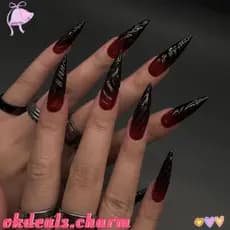 CHARM 24pcs Unhas Postiças , Chama Vermelha Longa Amêndoa Falsa Nials , Estilete Destacável Bailarina Imprensa Em DIY