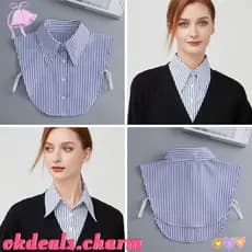 OKDEALS Gola Falsa , Listras Destacável , Meia Camisa Lapela Azul Mulheres Meninas