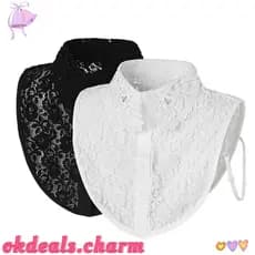 OKDEALS Colar Falso , Gola Falsa De Renda Preta Branca , Acessório De Roupas Envoltório De Xale Destacável Feminino Meni