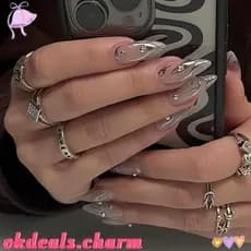 CHARM Unhas Postiças , Nials Falsos De Amêndoa Longa Francesa , Manicure Destacável Leopard Star Nail Tips Mulheres